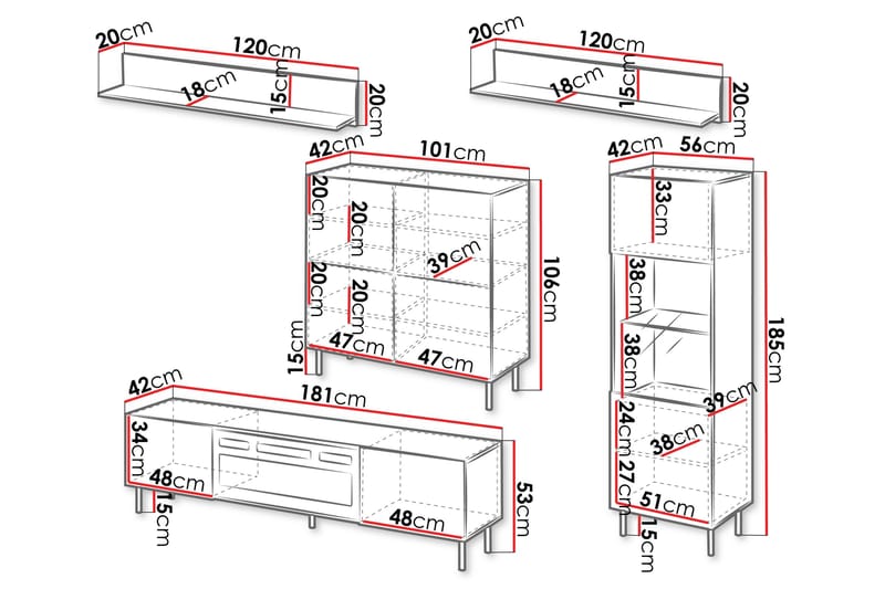 Lionel Møbelsett for Stue - Kashmir - Oppbevaring - Oppbevaringsmøbler - Møbelsett til stue