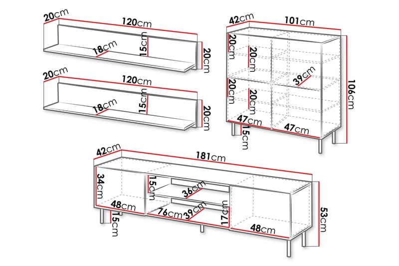 Lionel Møbelsett for Stue - Kashmir - Oppbevaring - Oppbevaringsmøbler - Møbelsett til stue