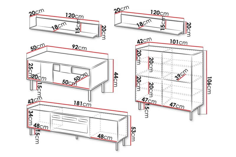 Lionel Møbelsett for Stue - Kashmir - Oppbevaring - Oppbevaringsmøbler - Møbelsett til stue