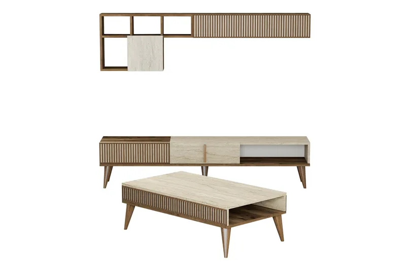 Lissione Møbelsett for Stue, Valnøtt/Beige