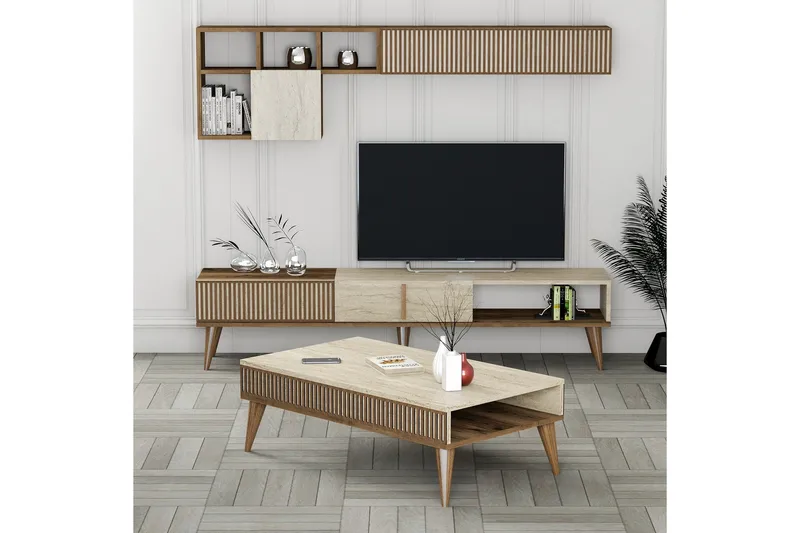 Lissione Møbelsett for Stue - Valnøtt/Beige - Oppbevaring - Oppbevaringsmøbler - Møbelsett til stue