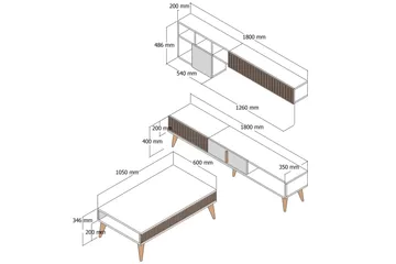 Lissione Møbelsett for Stue - Valnøtt/Beige - Oppbevaring - Oppbevaringsmøbler - Møbelsett til stue