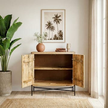Livano skjenk 91 cm 3D-mønster industriell stil - varm lysebrun og svart - Oppbevaring - Oppbevaringsmøbler - Sideboard & skjenk