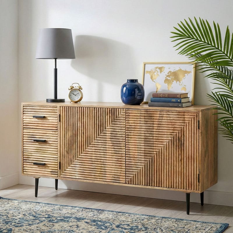 Livara skjenk 160 cm industriell stil - lys naturbrun og svart - Oppbevaring - Oppbevaringsmøbler - Sideboard & skjenk