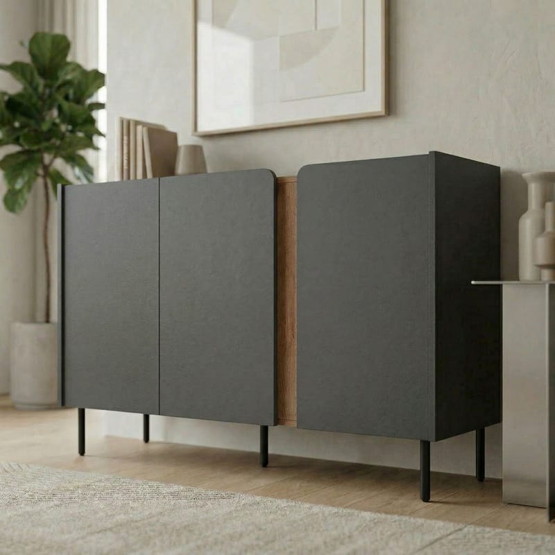 Lomar Konsoll 150x82,9x40,5 cm - Antrasitt Naturlig eik Svart - Oppbevaring - Oppbevaringsmøbler - Sideboard & skjenk