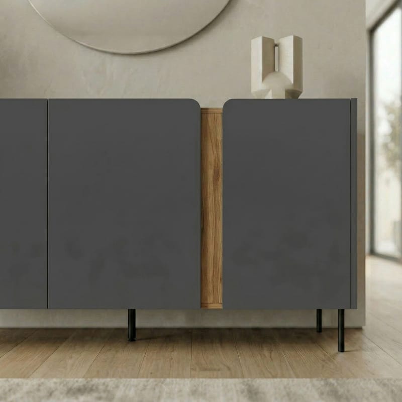 Lomar Konsoll 150x82,9x40,5 cm - Antrasitt Naturlig eik Svart - Oppbevaring - Oppbevaringsmøbler - Sideboard & skjenk