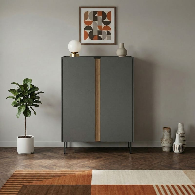 Lomar Skjenk 90x120,4x40,5 cm - Antrasitt/Naturlig eik/Svart - Oppbevaring - Oppbevaringsmøbler - Sideboard & skjenk