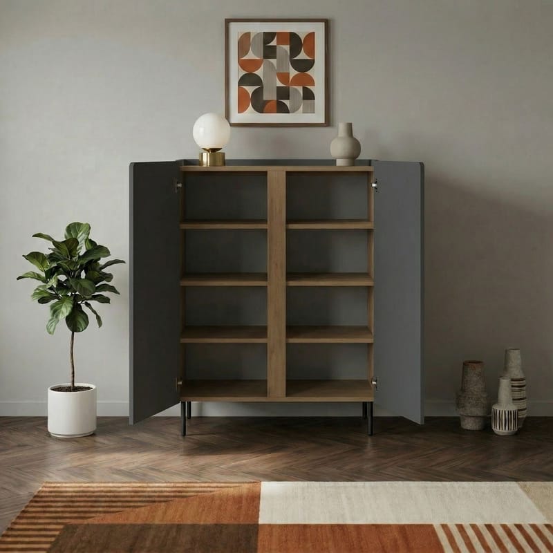 Lomar Skjenk 90x120,4x40,5 cm - Antrasitt/Naturlig eik/Svart - Oppbevaring - Oppbevaringsmøbler - Sideboard & skjenk