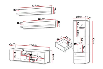 Lyrosen Møbelsett for Stue - Beige - Oppbevaring - Oppbevaringsmøbler - Møbelsett til stue