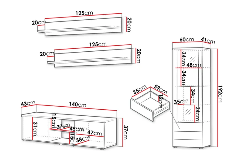 Lyrosen Møbelsett for Stue - Beige - Oppbevaring - Oppbevaringsmøbler - Møbelsett til stue