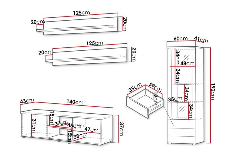 Lyrosen Møbelsett for Stue - Beige - Oppbevaring - Oppbevaringsmøbler - Møbelsett til stue