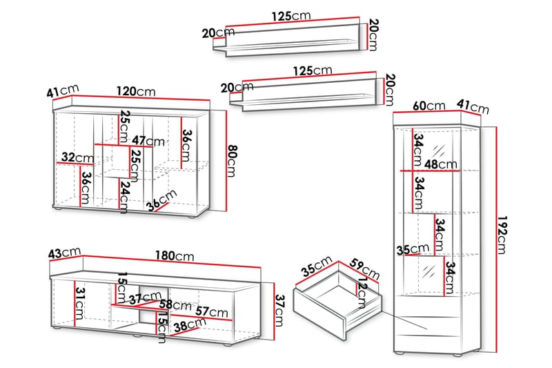 Lyrosen Møbelsett for Stue - Beige - Oppbevaring - Oppbevaringsmøbler - Møbelsett til stue