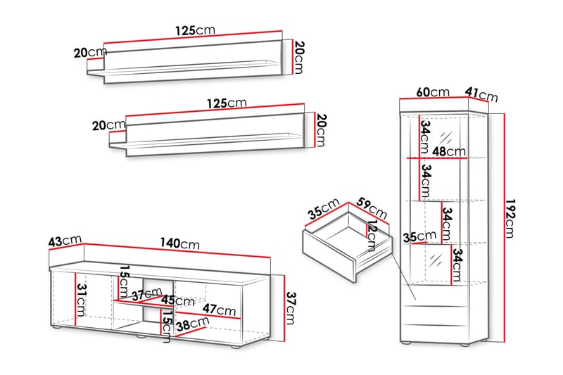 Lyrosen Møbelsett for Stue - Beige - Oppbevaring - Oppbevaringsmøbler - Møbelsett til stue