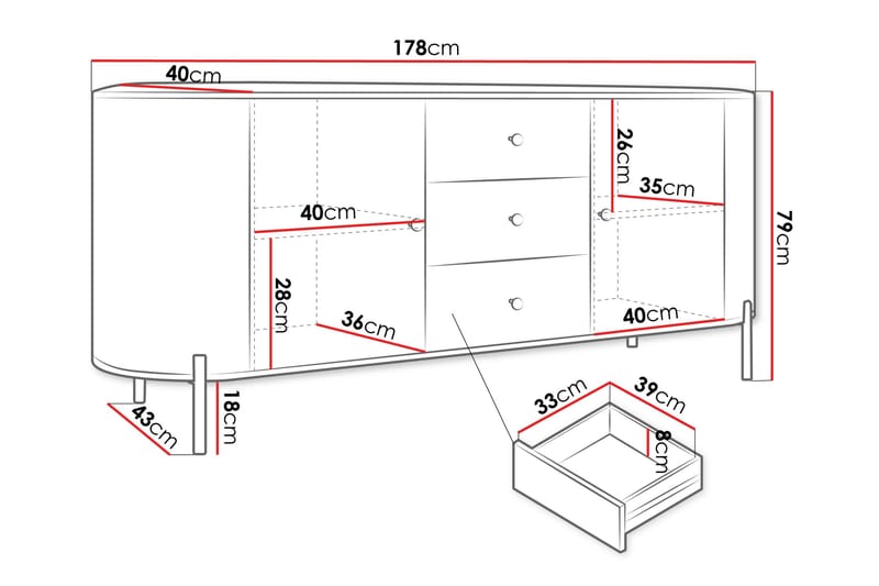 Maggio Skjenk 178x43 cm - Beige - Oppbevaring - Oppbevaringsmøbler - Sideboard & skjenk