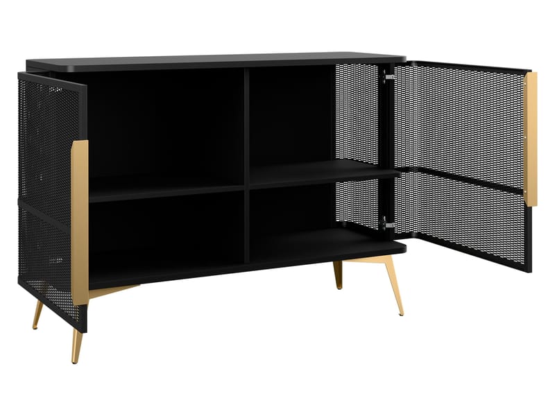 Mireva møbelsett til stue - TV-benk, vitrineskap og skjenk - svart, gull - Oppbevaring - Oppbevaringsmøbler - Møbelsett til stue