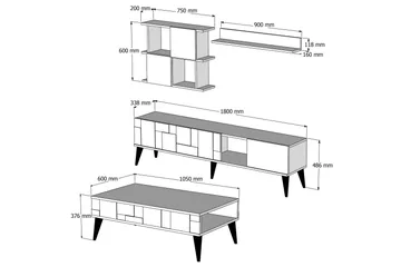 Alsacia VardagsrumsMøbelsett 180 cm - Mørkebrun/Antrasitt - Oppbevaring - Oppbevaringsmøbler - Møbelsett til stue