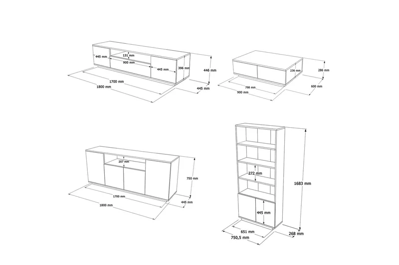 Anari Møbelsett til stuen - Hvit - Oppbevaring - Oppbevaringsmøbler - Møbelsett til stue
