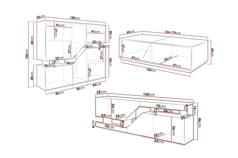 Carbost Möbelset För Vardagsrum Anthracite - Oppbevaring - Oppbevaringsmøbler - Møbelsett til stue