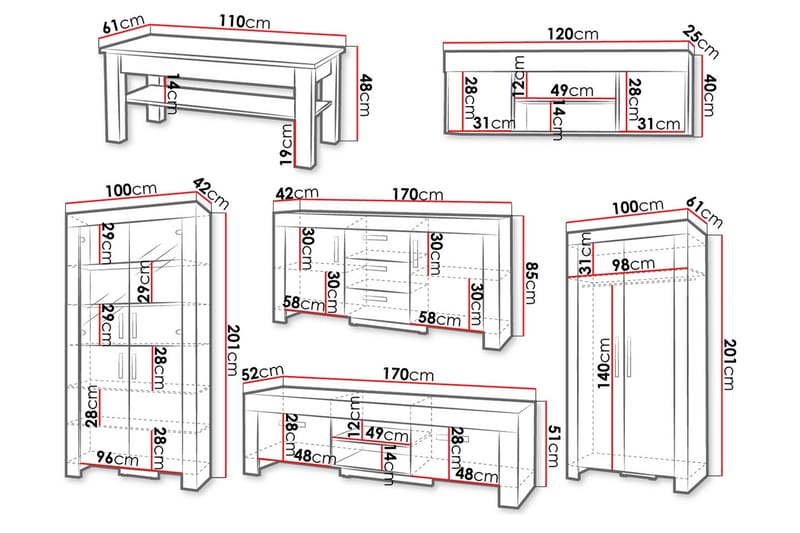 Cezar Mediamøbler - Beige / Brun - Oppbevaring - Oppbevaringsmøbler - Møbelsett til stue