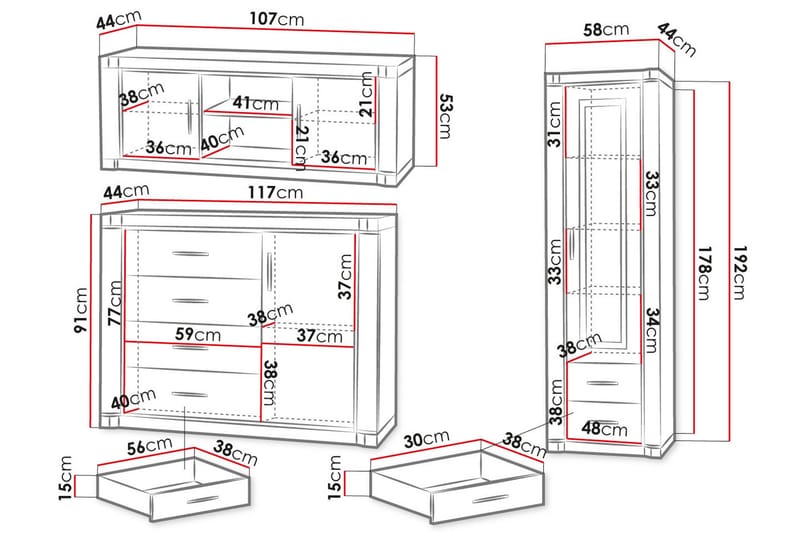 Dallas Stuesett - Eik - Oppbevaring - Oppbevaringsmøbler - Møbelsett til stue