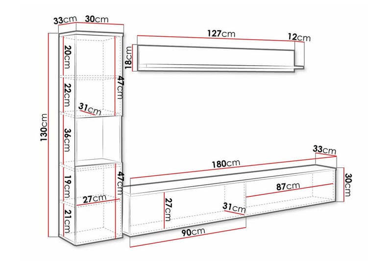 Galbally Møbelsett For Stue - Hvid - Oppbevaring - Oppbevaringsmøbler - Møbelsett til stue