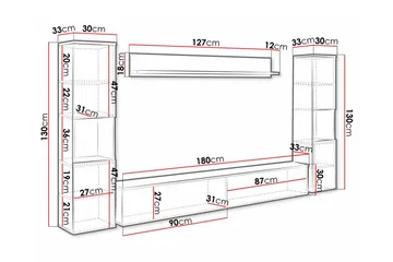 Galbally Møbelsett For Stue - Hvid - Oppbevaring - Oppbevaringsmøbler - Møbelsett til stue