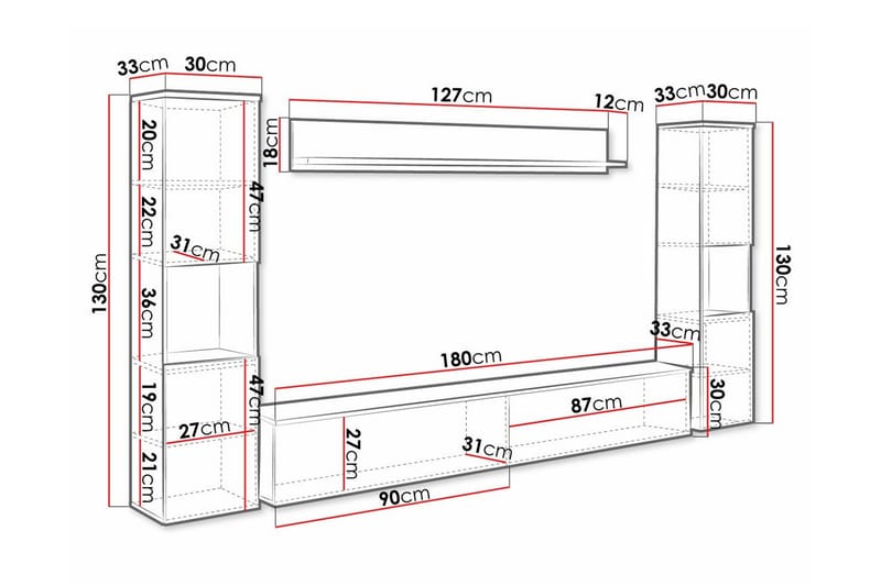 Galbally Møbelsett For Stue - Hvid - Oppbevaring - Oppbevaringsmøbler - Møbelsett til stue