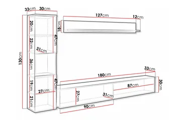 Galbally Møbelsett For Stue - Hvid - Oppbevaring - Oppbevaringsmøbler - Møbelsett til stue