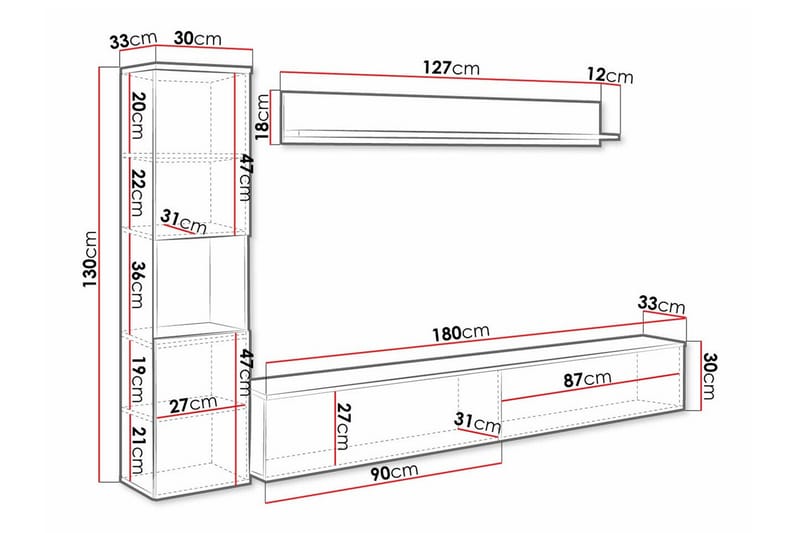 Galbally Møbelsett For Stue - Hvid - Oppbevaring - Oppbevaringsmøbler - Møbelsett til stue