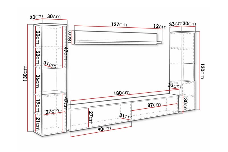 Galbally Møbelsett For Stue - Hvid - Oppbevaring - Oppbevaringsmøbler - Møbelsett til stue