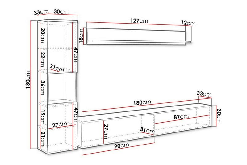 Galbally Möbelset För Vardagsrum Brown - Oppbevaring - Oppbevaringsmøbler - Møbelsett til stue