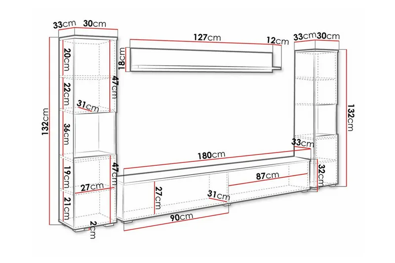 Galbally Möbelset För Vardagsrum White - Oppbevaring - Oppbevaringsmøbler - Møbelsett til stue