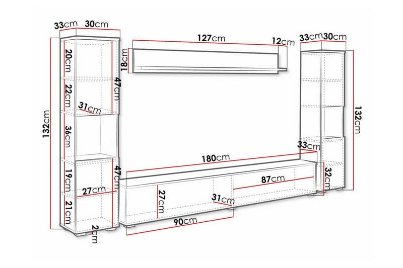 Galbally Möbelset För Vardagsrum White - Oppbevaring - Oppbevaringsmøbler - Møbelsett til stue
