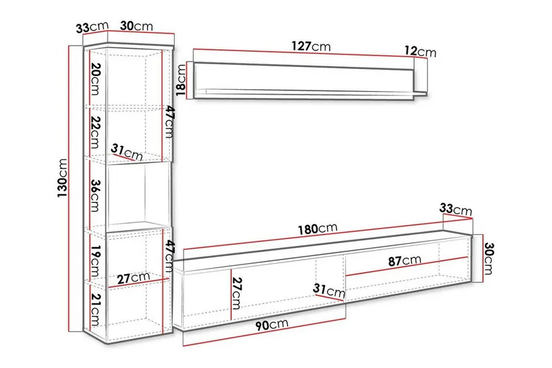 Galbally Möbelset För Vardagsrum White - Oppbevaring - Oppbevaringsmøbler - Møbelsett til stue