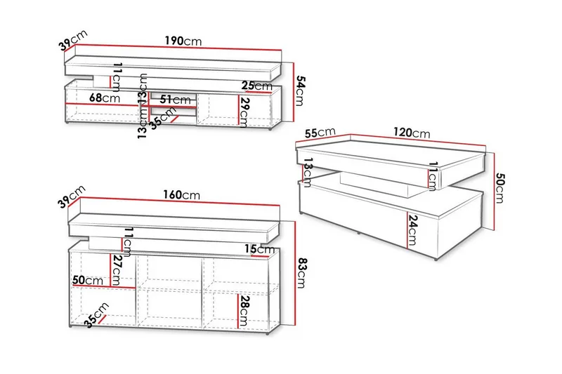 Glenndale Møbelsett For Stue - Hvid - Oppbevaring - Oppbevaringsmøbler - Møbelsett til stue