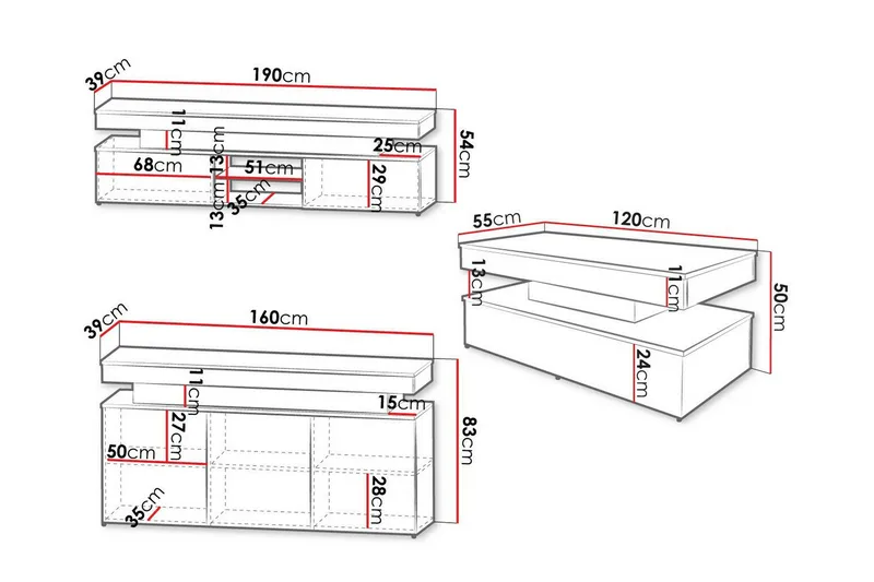 Glenndale Møbelsett For Stue - Svart - Oppbevaring - Oppbevaringsmøbler - Møbelsett til stue