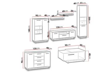 Ines Stuesett - Eik/Svart - Oppbevaring - Oppbevaringsmøbler - Møbelsett til stue