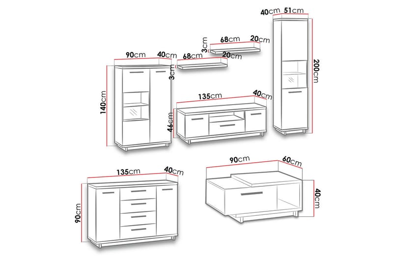 Ines Stuesett - Eik/Svart - Oppbevaring - Oppbevaringsmøbler - Møbelsett til stue
