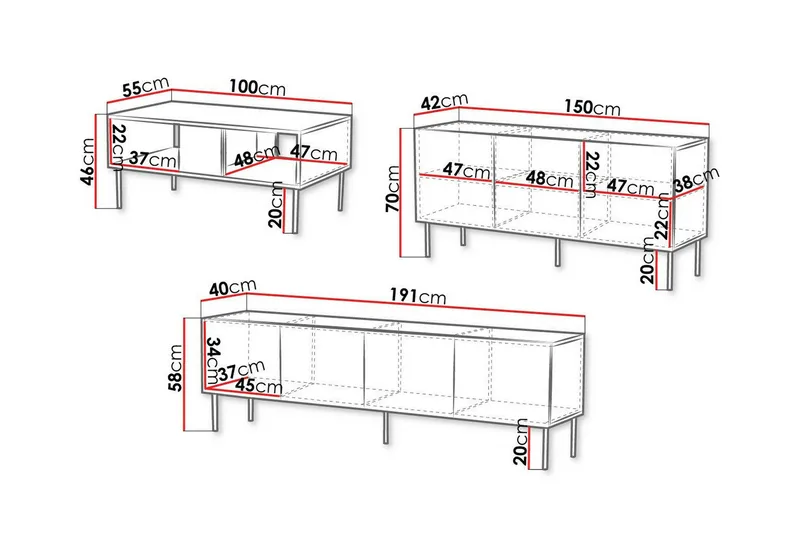 Juniskär Møbelsett Stue med TV-benk - Skjenk & Sofabord - Brun / Tre / Valnøtt - Oppbevaring - Oppbevaringsmøbler - Møbelsett til stue