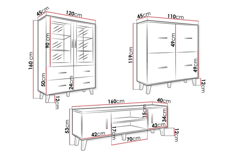 Kardos Stuesett - Natur/Svart - Oppbevaring - Oppbevaringsmøbler - Møbelsett til stue