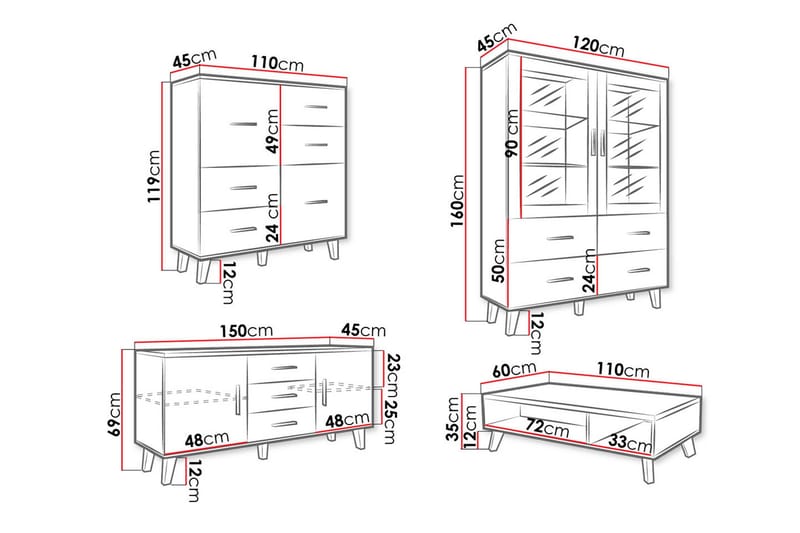 Kardos Stuesett - Natur/Svart - Oppbevaring - Oppbevaringsmøbler - Møbelsett til stue