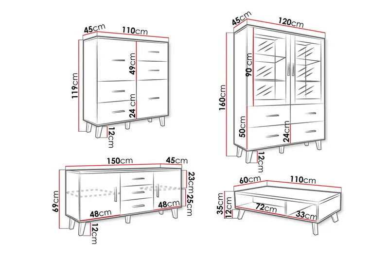 Kardos Stuesett - Natur/Svart - Oppbevaring - Oppbevaringsmøbler - Møbelsett til stue