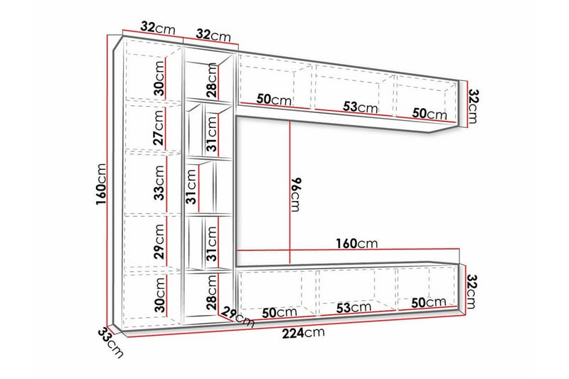 Kintore Møbelsett for stue - Hvid - Oppbevaring - Oppbevaringsmøbler - Møbelsett til stue