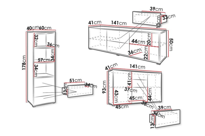 Kintore Möbelset För Vardagsrum White - Oppbevaring - Oppbevaringsmøbler - Møbelsett til stue