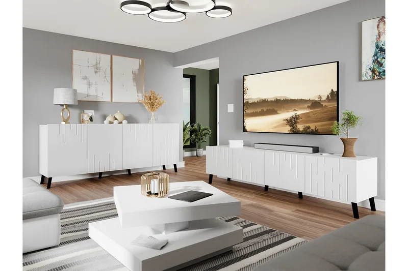 Kintore Möbelset För Vardagsrum White - Oppbevaring - Oppbevaringsmøbler - Møbelsett til stue