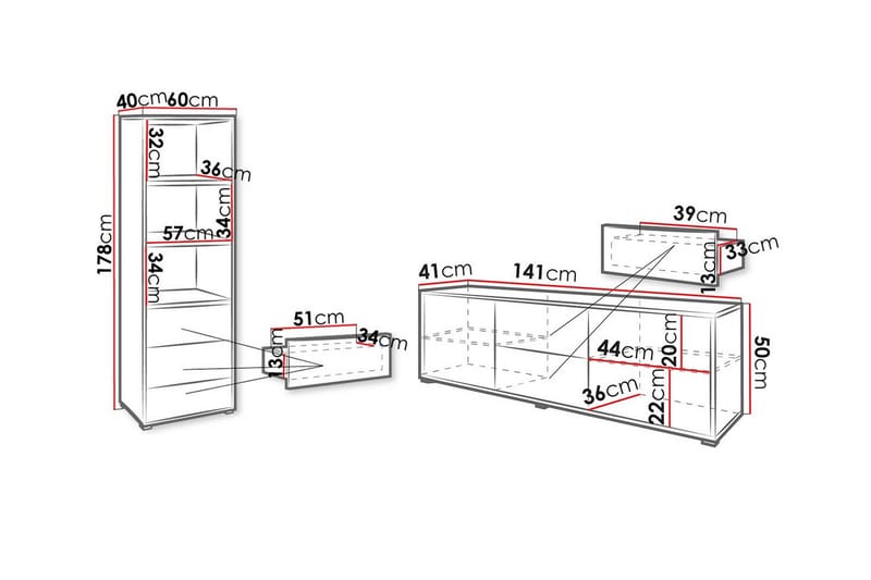 Kintore Möbelset För Vardagsrum White - Oppbevaring - Oppbevaringsmøbler - Møbelsett til stue