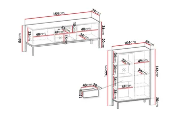 Klinkerville Møbelsett Stue – TV-benk og Vitrineskap med Belysning - Svart Tre / Brun / Ribbet / Glass - Oppbevaring - Oppbevaringsmøbler - Møbelsett til stue