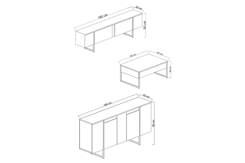 Luxe Møbelsett til stuen - Hvit - Oppbevaring - Oppbevaringsmøbler - Møbelsett til stue