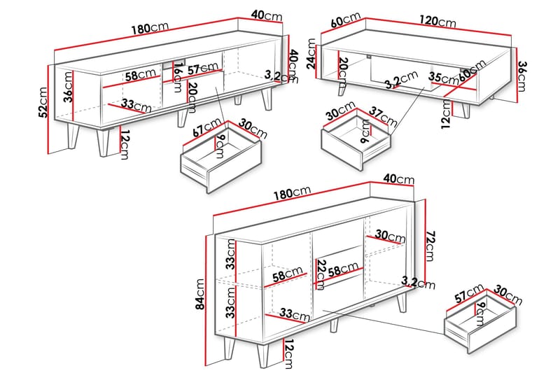 Møbelsett for stue Kintore - Brun - Oppbevaring - Oppbevaringsmøbler - Møbelsett til stue