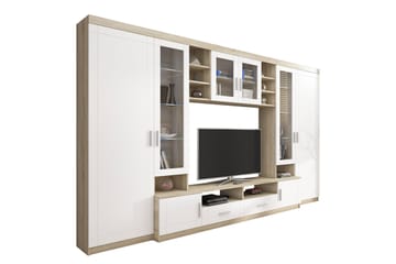 Møbelsett Stue Paris 340x44x197.5 cm - Eik / Hvit Led-belysning - Oppbevaring - Oppbevaringsmøbler - Møbelsett til stue
